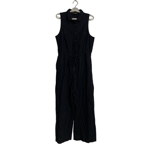 Universal Thread Sleeveless Black Button-Down Jumpsuit With Drawstring & Pockets - Picture 1 of 14